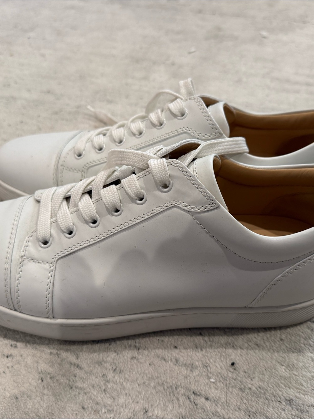 AUTHENTIC Christian Louboutin Men's White Low-Top Leather Sneakers